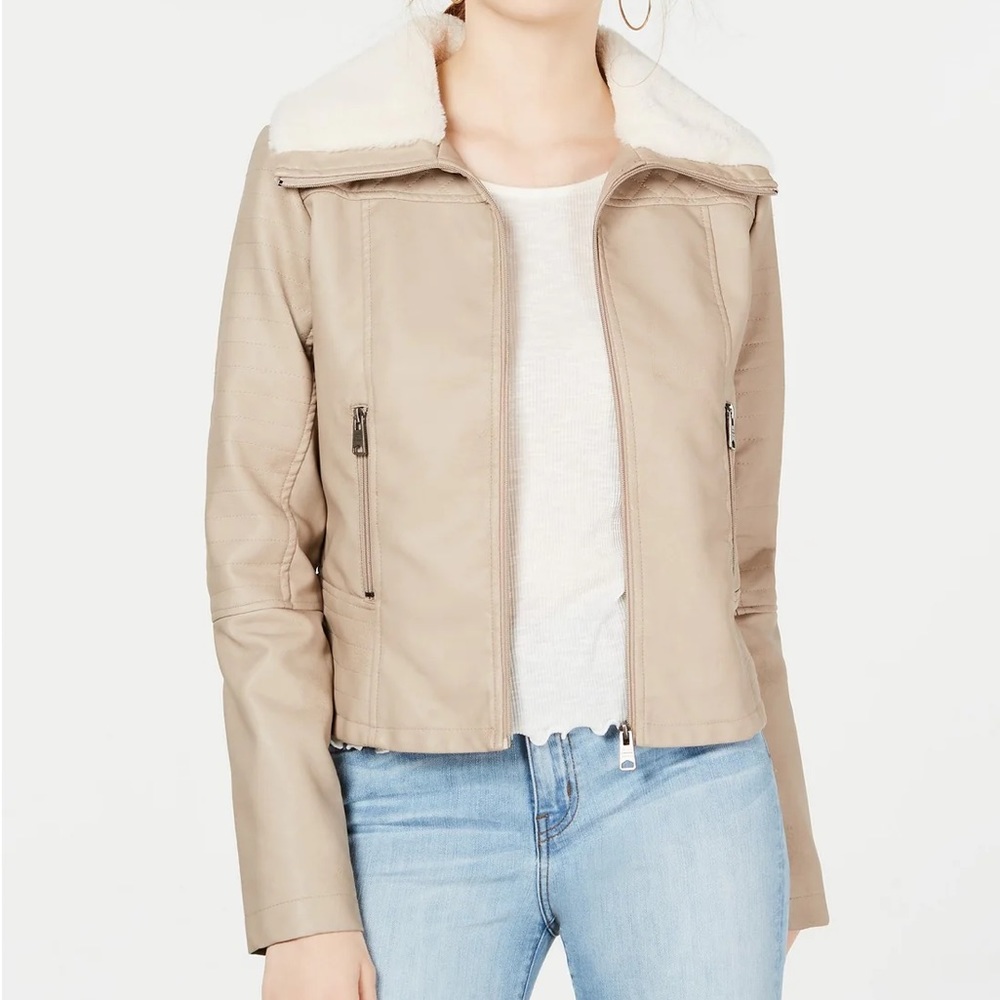 Coffeeshop Juniors' Faux-Fur-Collar Moto Jacket Size Large